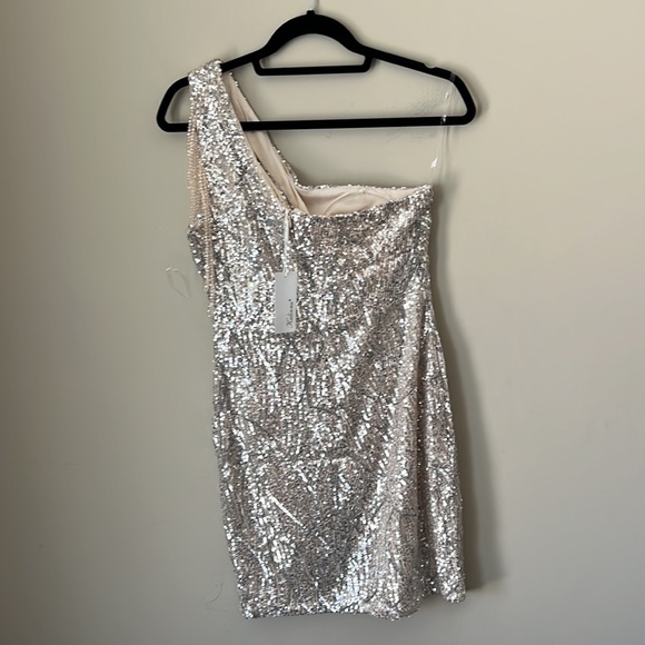 NWT One Shoulder Sequins Nude Dress - Picture 4 of 10